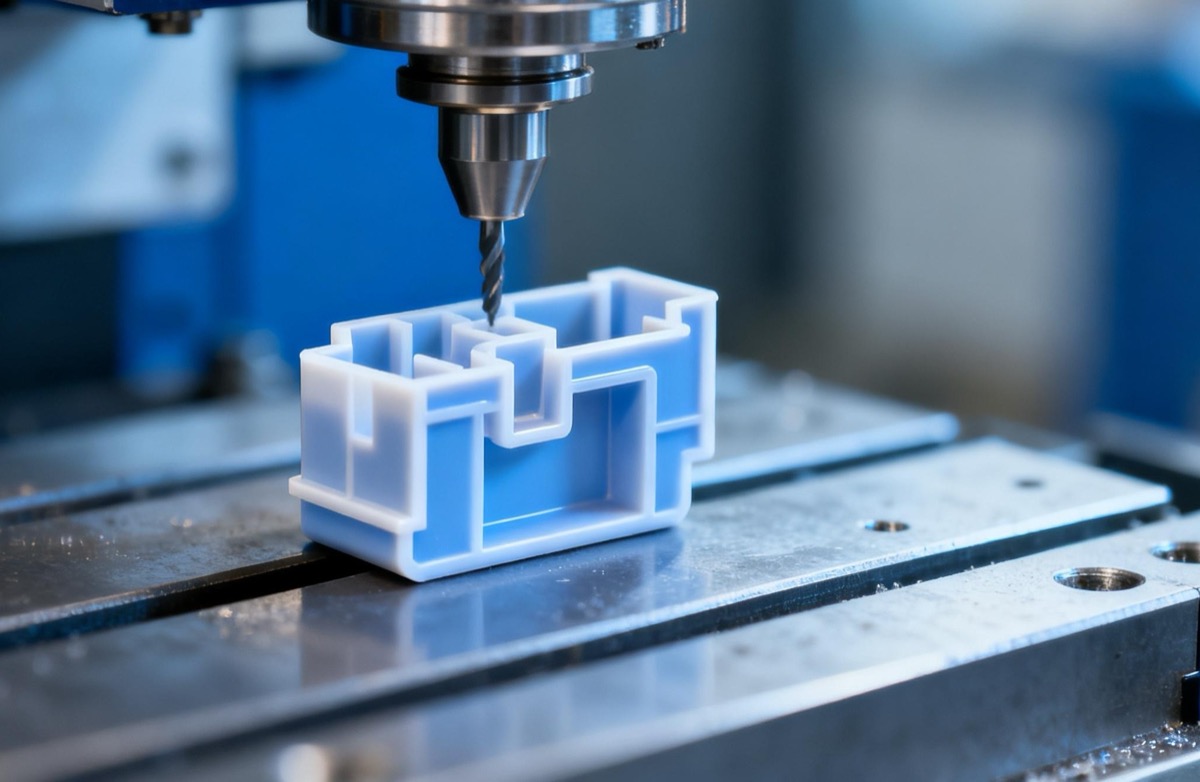 CNC machine drilling precision plastic component - Pro Plastics Inc. manufacturing